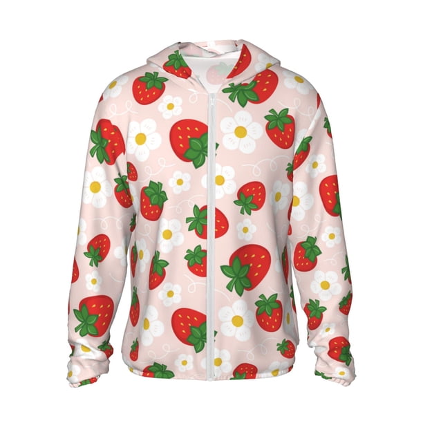 Balery Strawberry Floral Sudadera ligera de manga larga con capucha y protección solar UPF 50+ para hombre y mujer, ideal para pesca y running-Small