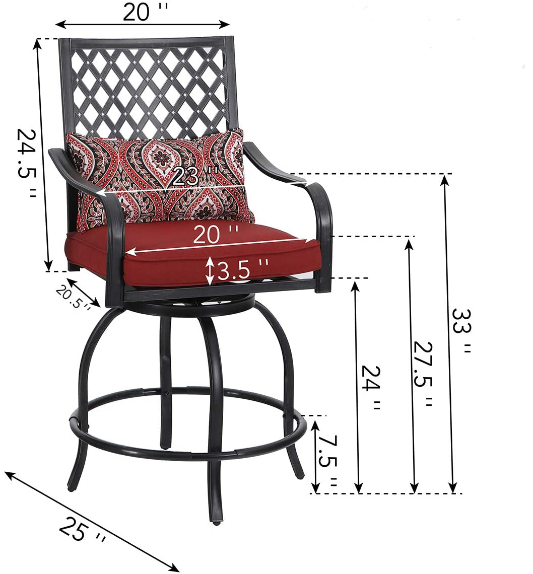 MF Studio 4-Piece Patio Dining Chairs Outdoor Swivel Bar Stools Extra Wide Height Modern Patio Furniture Suitable for Patio Garden Porch Dining Room with Red Cushion - image 5 of 6