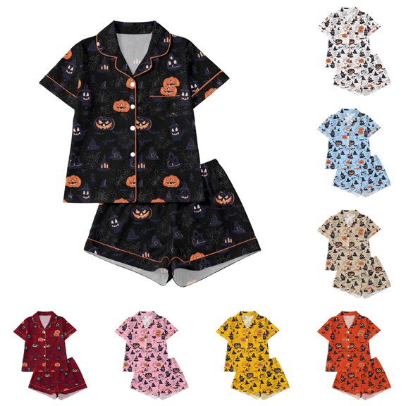 Girls Suit Printed Short Sleeve Cute Trendy Daily Halloween for Girls Sport Soft Kids Lovely Shorts Set