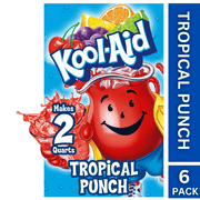 6 Pack Delicious Tropical Punch Kool-Aid Unsweetened  Artificially Flavored Powdered Drink Mix. FREE BONUS SAMPLER INCLUDED WITH THIS OFFER