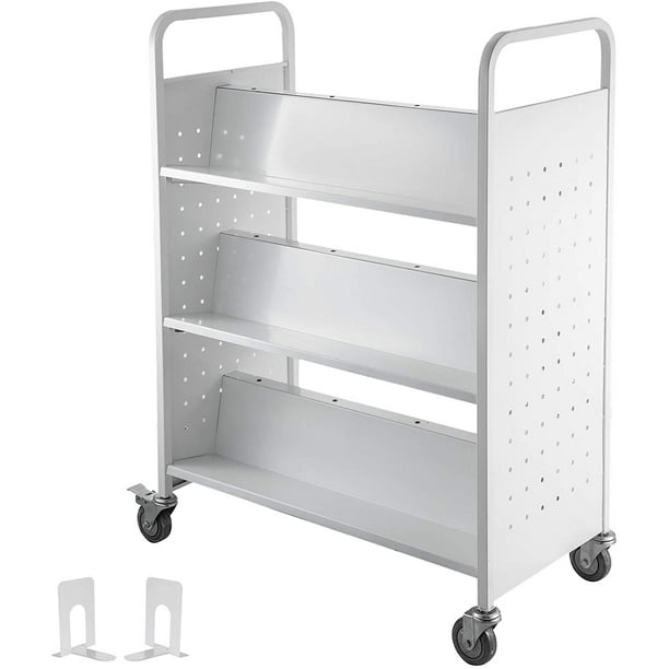 Vevor Book Cart Library Cart 200lb With Double Sided W Shaped Sloped Shelves In White Walmart Com Walmart Com
