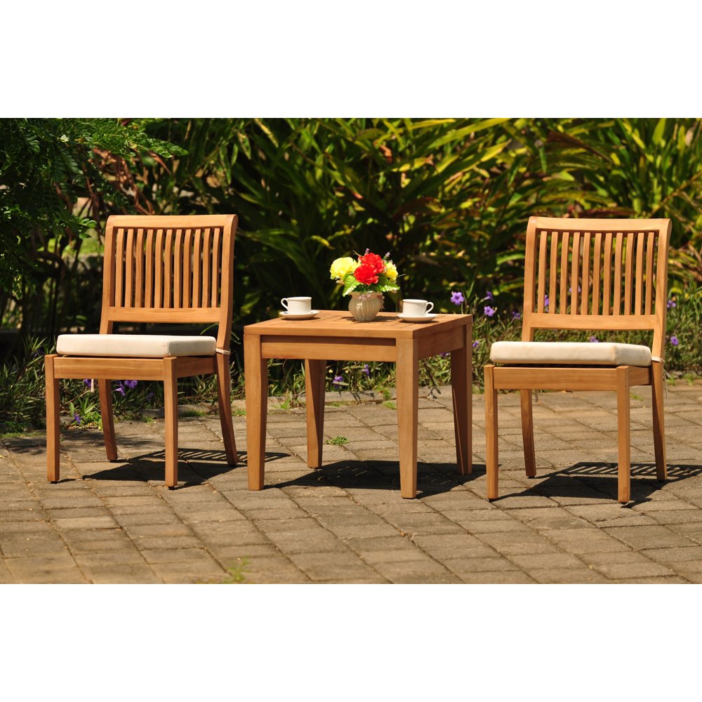 Teak Dining Set 2 Seater 3 Pc 23.5" Noida Square Side Table & 2 Arbor