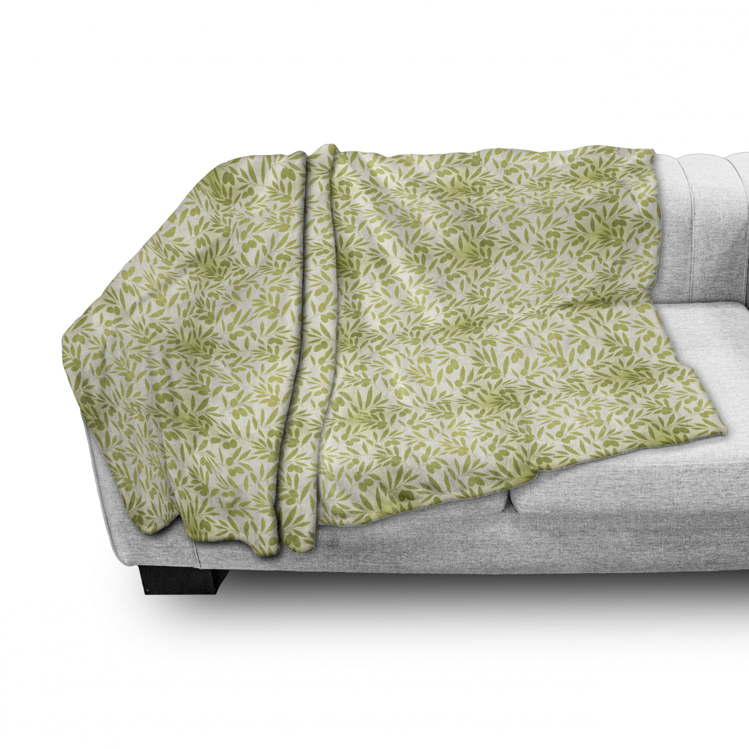 Flannel Fleece Accent Piece Soft Couch Cover for Adults Ambesonne Botanical Throw Blanket Repeating Pattern with Silhouettes of Olive on Leafy Branches 70 x 90 Avocado Green Ivory