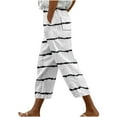 thumbnail image 2 of CLOISE Capris Pants for Women with Pockets Stretch Wide Leg Pants Elastic High Waisted Palazzo Pants Petite Summer Casual Fashion Striped Pants Loose Lightweight Cropped Flowy Trousers White XL, 2 of 5