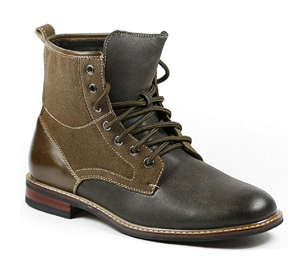 Ferro Aldo Mens 808562 Dark Gray & Brown Military Combat Work Ankle Boots 