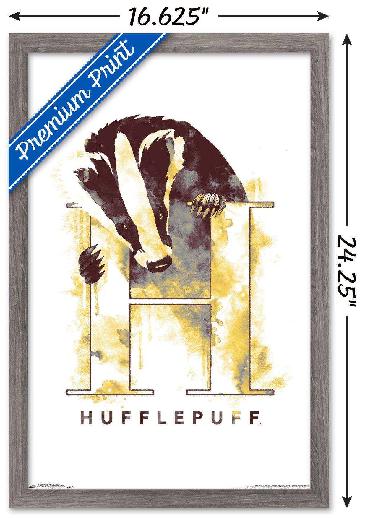 The Wizarding World: Harry Potter - Hufflepuff Illustrated House Logo Wall Poster, 14.725" x 22.375", Framed