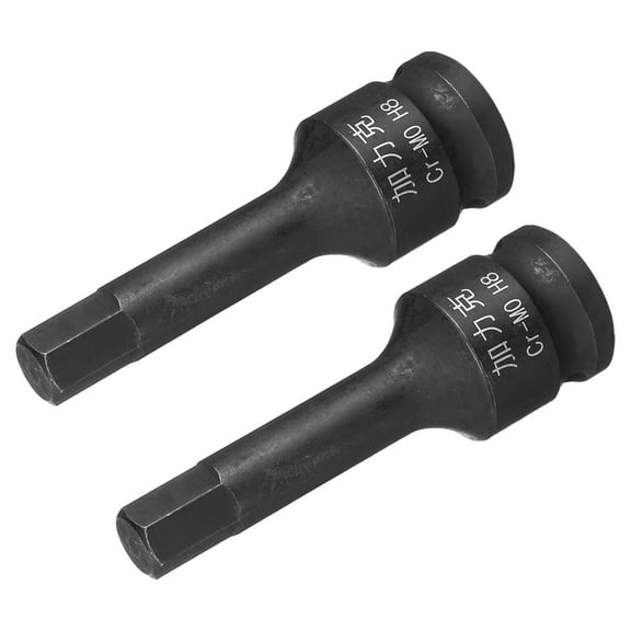 Uxcell 2 Pcs 1/2" Drive x H8(8mm) Impact Hex Bit Socket, Metric 2.36" Length, CR-MO Steel