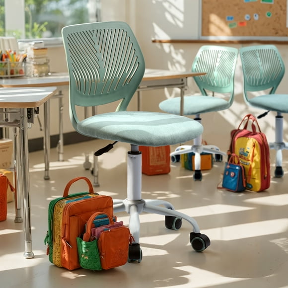 Chaise d'étude pivotante pour garçons et filles Homy Casa avec siège en tissu rose et hauteur réglable