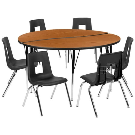 UPC: 0889142933892 | Flash Furniture Emmy 60 Circle Wave Flexible Laminate Activity Table Set with 18 Student Stack Chairs Oak/Black