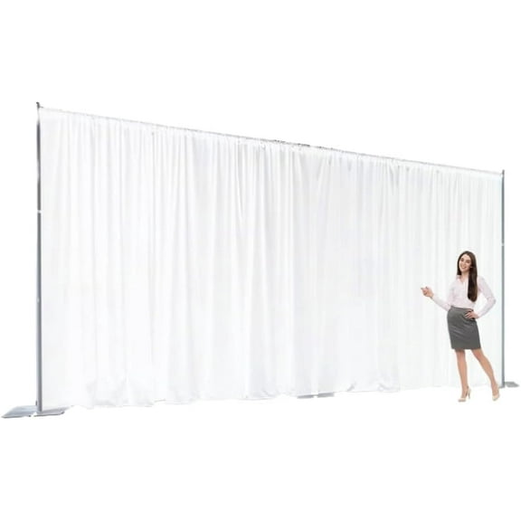 Two Layers Backdrop Made with One Piece Chiffon Tulle & Polyester for Professional, White, 20 x 8 ft