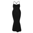 thumbnail image 3 of Femmes Robe Sans Manches avec des Bretelles Spaghetti Couleur Unie Croiser Longue Robe Bodycon Robe d'Été Clubwear Vin Rouge M, 3 of 7