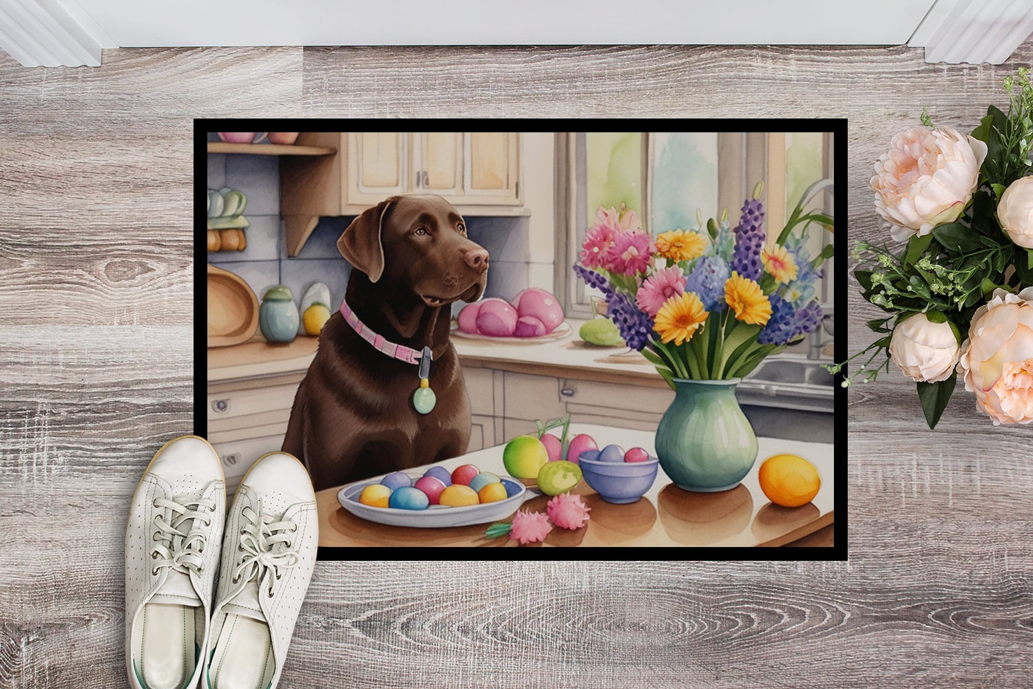 Decorating Easter Yorkshire Terrier Doormat
