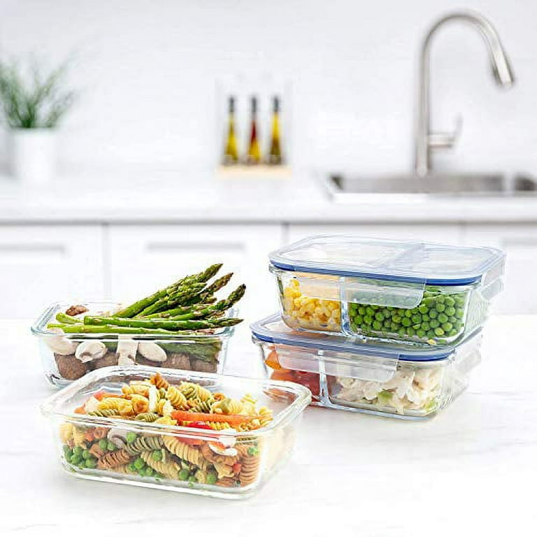 Glass Meal Prep Containers - 4-Pack 35 Oz. 3 Compartment Bento Box