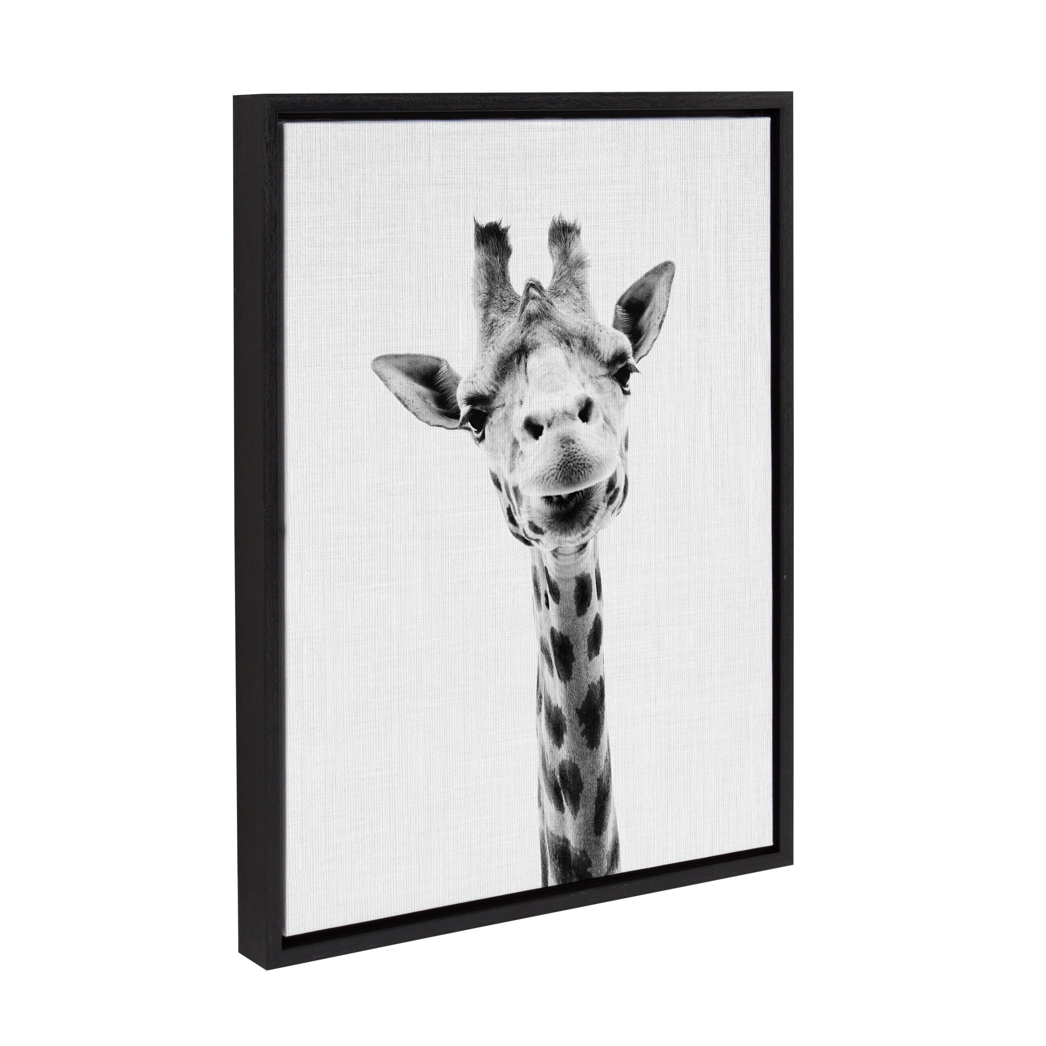 Kate and Laurel Sylvie Giraffe Animal Print Black and White Portrait Framed  Canvas Wall Art by Simon Te Tai, 18x24 Black