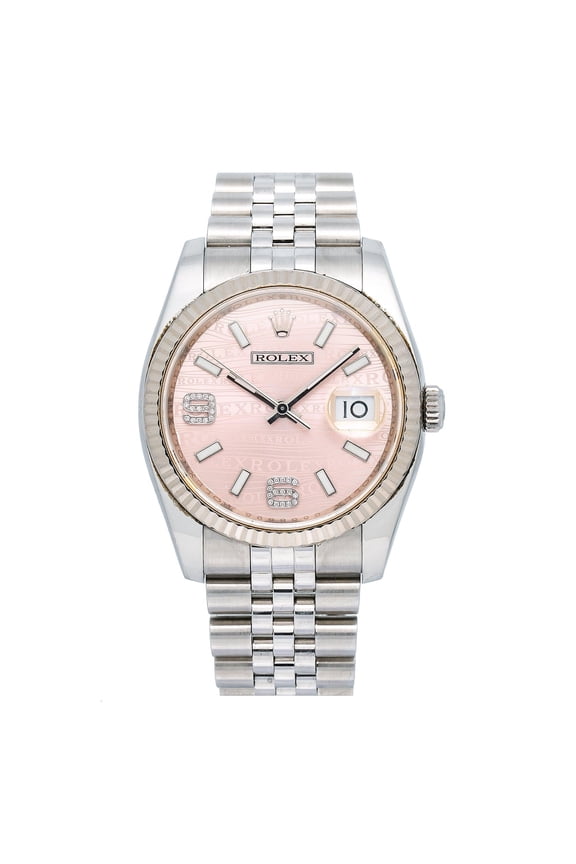 Pre-Owned Rolex Datejust 36MM 116234 Pink Wave Arabic Diamond Dial Fluted Bezel Stainless Steel Jubilee Bracelet