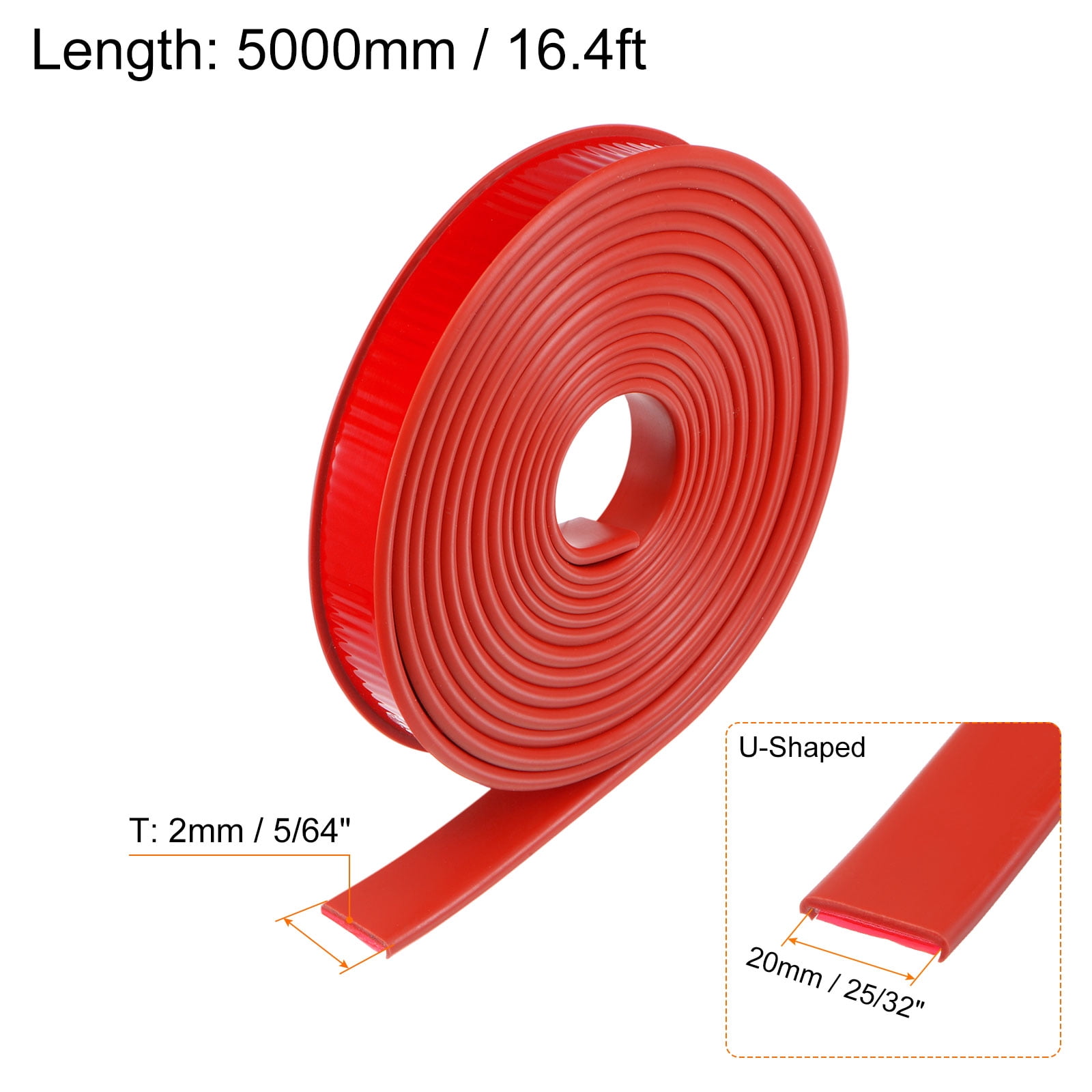Uxcell 20mm x 5000mm Flexible TPE Self Adhesive U-Shape Veneer Edging Edge Banding Red