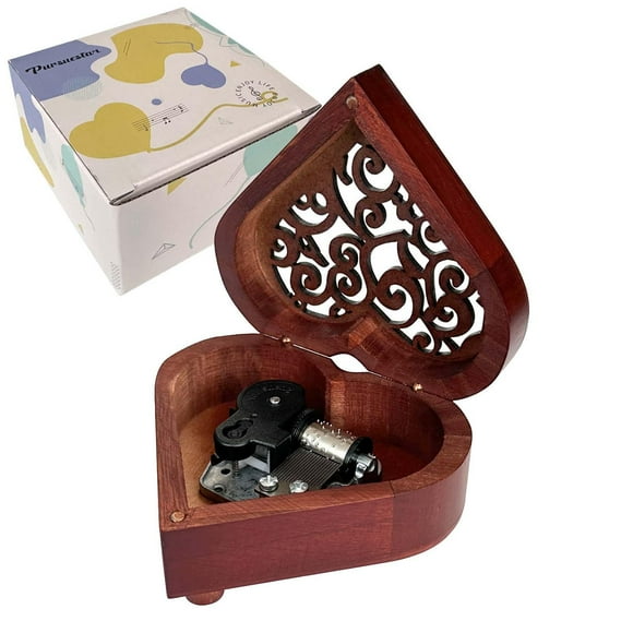 Caja de música Pursuestar Fur Elise Wind Up de madera en forma de corazón