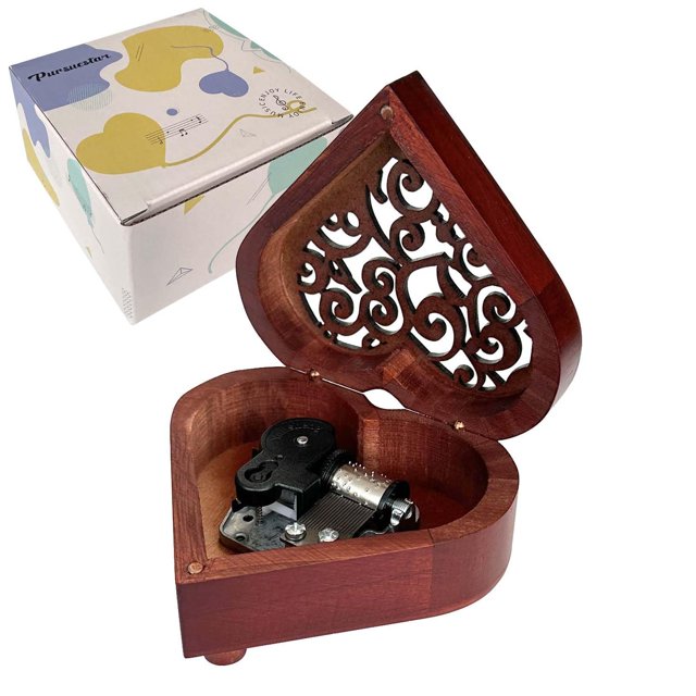 Caja de música Pursuestar Fur Elise Wind Up de madera en forma de corazón