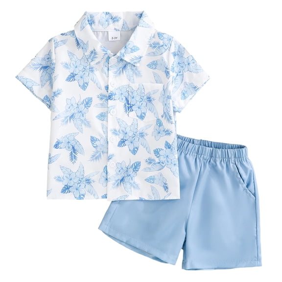 Baby Boy Outfits Graphic Print Lapel Short Sleeve Pocket Shirt Top And Shorts 2 Piece Daily Wear Boys' Clothing Sets Size 2-3 Years
