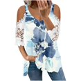 thumbnail image 2 of Fiudx Ofertas Flash Del Día Solo En Línea Tops de Encaje con Estampado de Manga Corta y Cuello En V a La Moda para Mujer, 2 of 5