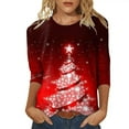 thumbnail image 2 of BLVB Merry Christmas Shirts Women Tree Graphic Print T Shirt 3/4 Sleeve Crewneck Christmas Tee Tunic Tops, 2 of 4