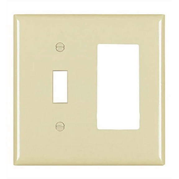 Pass & Seymour Legrand TP126-I 2-Gang Combination Toggle Switch Decorator GFCI Rocker Switch Wall Plate, Trademaster Size, Unbreakable Nylon, Ivory