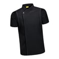 thumbnail image 5 of Chef Coat Jacket Short Sleeve Work Wear Cooking Clothes Catering Shirt Unisex Uniform for Kitchen Cafe Pubs Restaurant Food Industry , Black XXXXL, 5 of 8