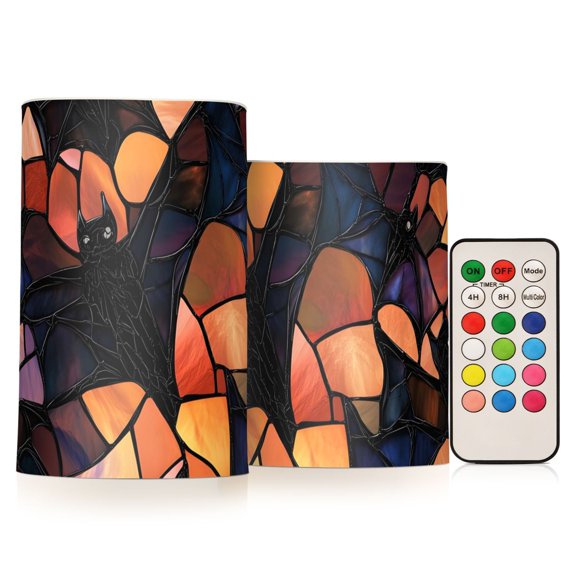 Bunch Colorful Glass Shards Flameless Candles Flickering with Remote and Timer Battery Operated LED Pillar Candle Set of 2