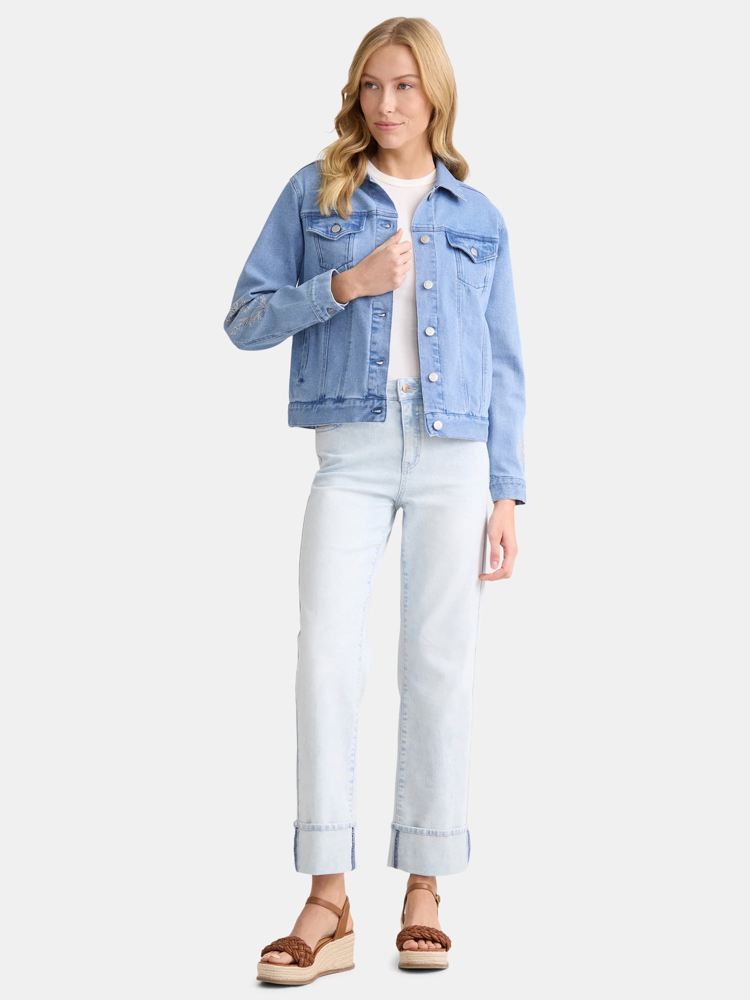 The Pioneer Woman Denim Jacket with Embroidery, Sizes S-3X, Women’s and Women’s Plus