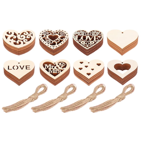 88 Pcs Heart Wood Slices,8 Diffrent Style Mix Heart Wood Slices,3.15 Inch Diy Wooden Ornaments,Unfinished Predrilled Heart Embellishments With String,Diy Hand-Painted Heart-Shaped Wood Chip,88 PCS