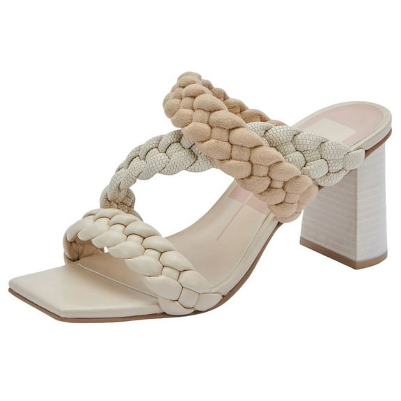 Dolce Vita Partha Ivory Multi Stella Slip On Square Open Toe Block Heeled Sandal (Ivory Multi Stella, 8)