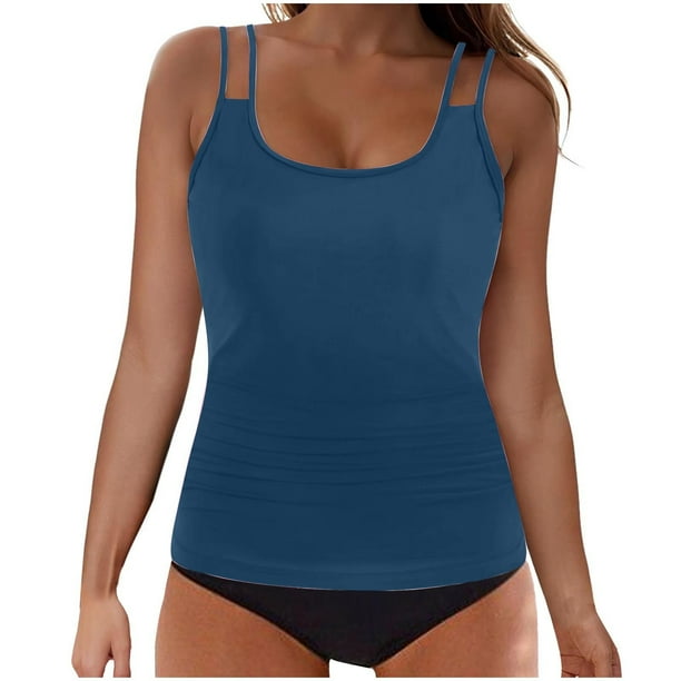 Conjunto de Bikini de Cintura Alta para Mujeres sin Mangas Sólido, Empujable Acolchado Traje de Baño de Corte Alto Ropa de Playa de Verano
