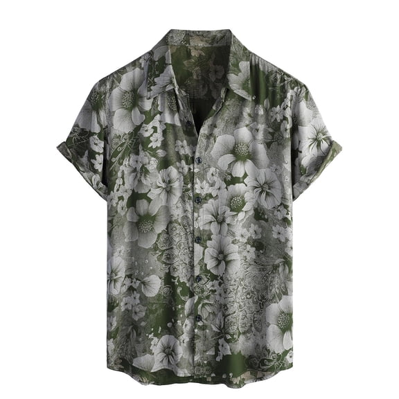 Mens Vintage Printed Shirt Short Sleeve Button Down Tops Casual Floral Summer Beach Shirt S