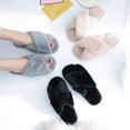 thumbnail image 6 of U-slide Women’s Cross Band Soft Plush Fluffy Furry Fleece House Indoor or Outdoor Ladies’ Slide Slippers, Black, 5-6, 6 of 9
