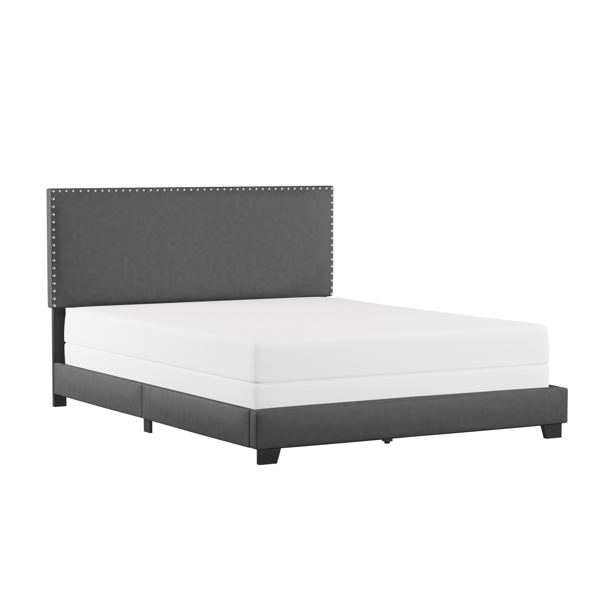 Willow Nailhead Trim Upholstered Queen Bed, Charcoal Faux Leather