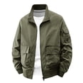 thumbnail image 5 of sdhkgrrt Plus Size Men's Zip Up Collared Long Sleeve Jacket Fall Winter Casual Basic Outwear Solid Trendy Work Business Coats, Army Green L, 5 of 5