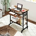thumbnail image 4 of Costway Mobile Laptop Desk with Keyboard Tray, Lower Shelf, 3 Hooks, 4 Universal Wheels Rustic Brown, 4 of 10