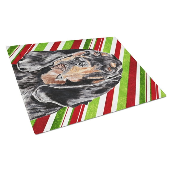 Caroline's Treasures Coonhound Candy Cane Christmas Glass Cutting Board Large