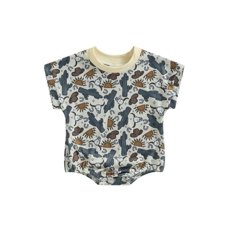 

Wassery Newborn Baby Girls Summer Jumpsuit 3 6 12 18 Months Infant Girls Cow Head Cactus Print Short Sleeve Romper