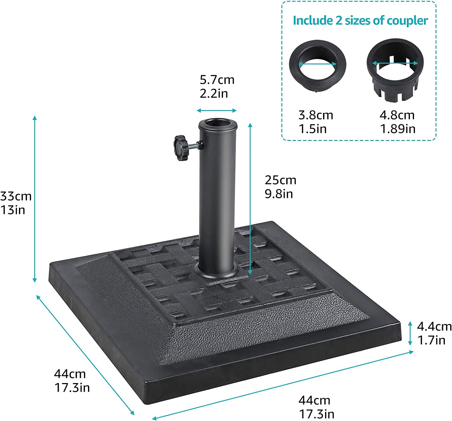 ZJTER 26.5lb Heavy Duty Umbrella Base, 17.3’’ Square Patio Market Umbrella Stand Weight, Black