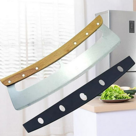 Cqxid Coupe-Pizza à Moins de 10 $ Manche en Bois Demi-Rond Pierre à Pizza Acier Inoxydable Acier Inoxydable Coupe-Pizza avec Nouvelle Housse de Protection