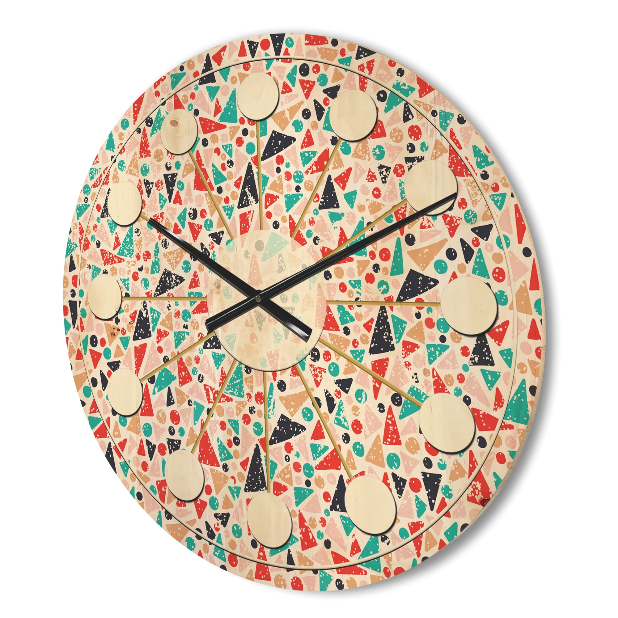 Designart 'Abstract Retro Pattern Design II' Mid-Century Modern Wood Wall Clock