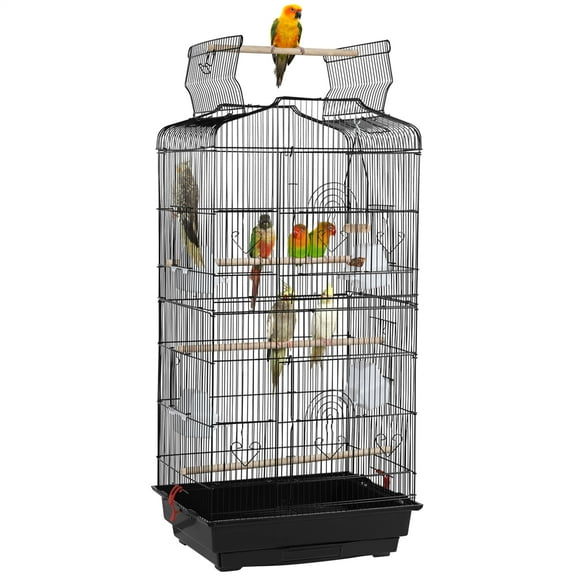 Alden Design Large 41" Metal Bird Cage with Play Top for Parakeets and Lovebirds, Black
