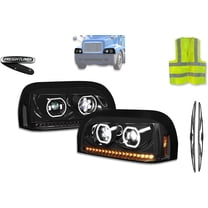 KOZAK Freightliner Century 1996-2010 Headlights Black Dual Halo Projector LED 12V Set