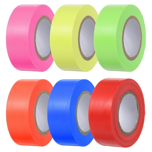 Unique Bargains PVC Flagging Tape 25mm x 30m/98.4ft Marking Tape Non-Adhesive Multi-color 6pcs