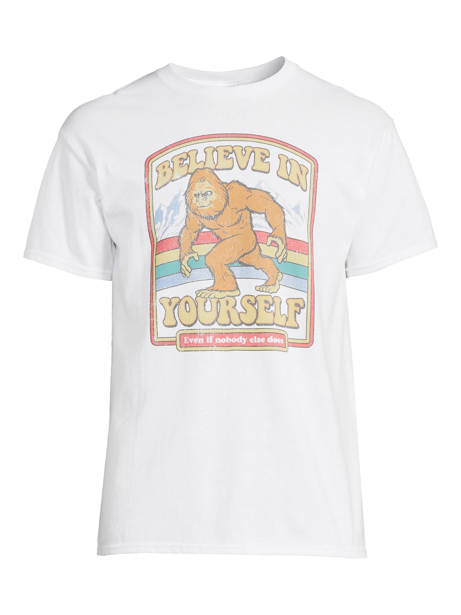 Believe In Yourself Bigfoot Men's Graphic Tee with Short Sleeves, Sizes S-3XL