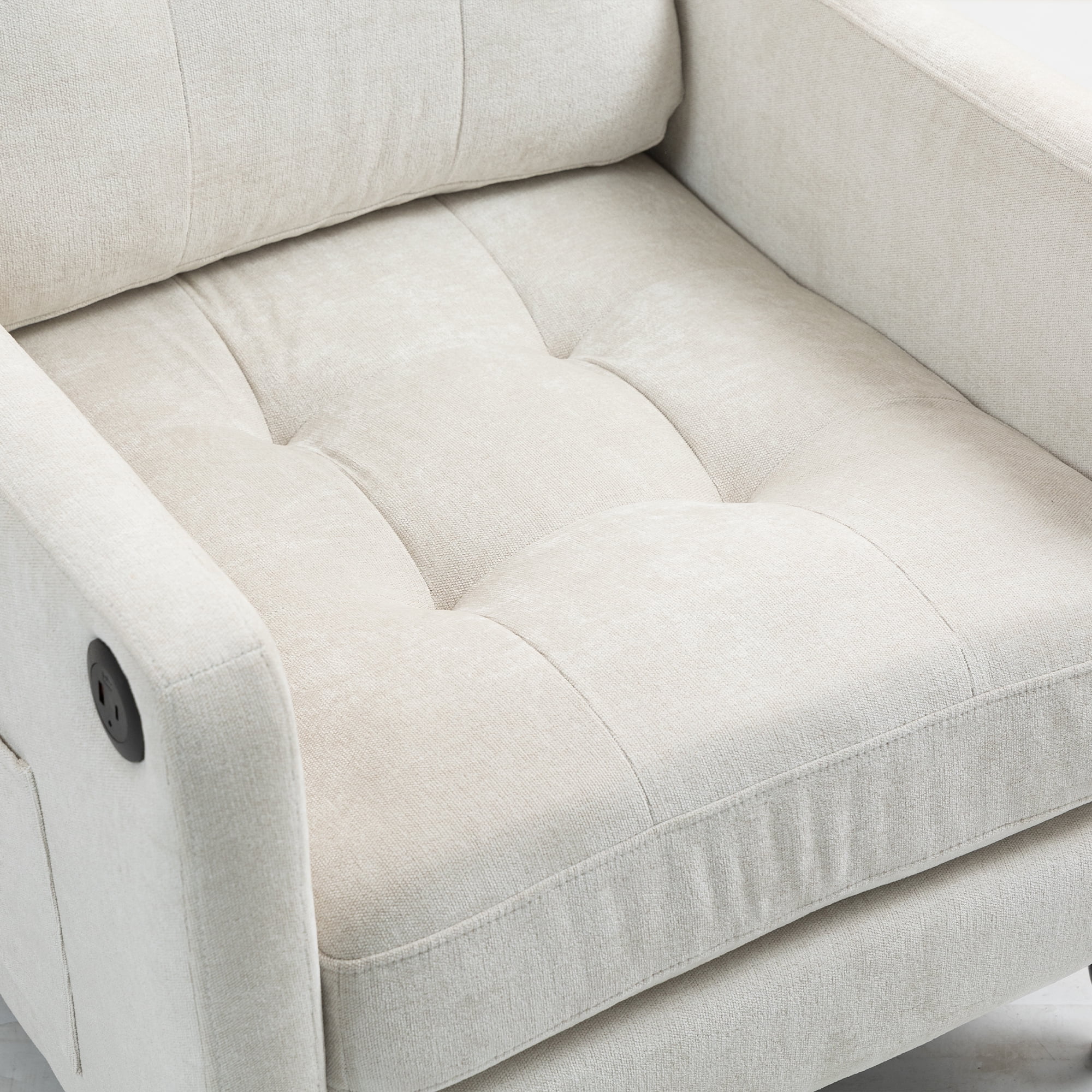 Comfortable armchair with USB charging port, ergonomic wide backrest, vintage wooden legs, comfortable upholstered armchair with side storage for living room bedroom