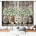 thumbnail image 3 of Farmhouse Daisy Rustic Floral Kitchen Curtains 27.5W X 36L Inch 2 Panel Vintage Country Flower Brown Wooden Inspirational Short Cafe Tier Curtains Bathroom Window Drapes Treatment Home Decor, 3 of 6