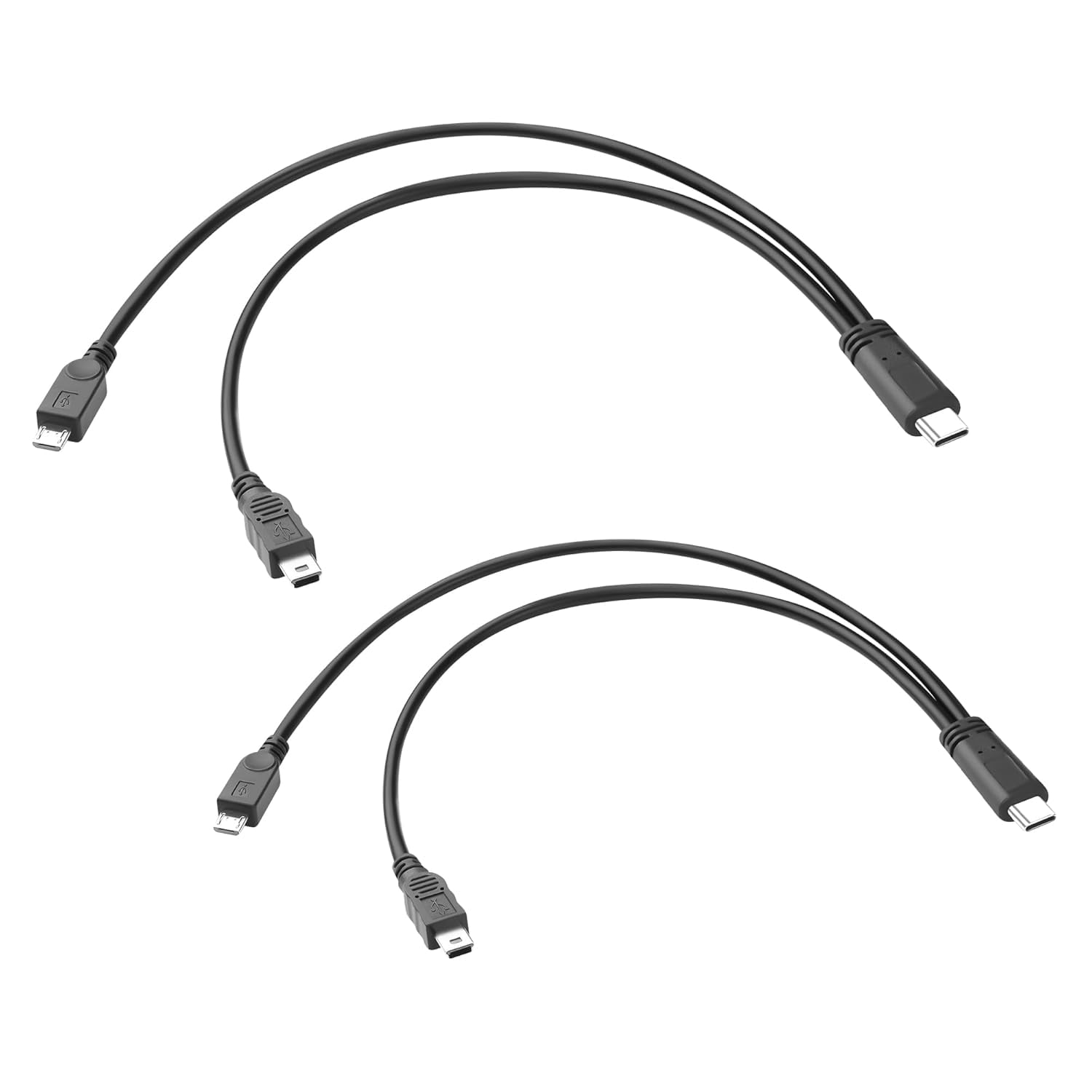 RGHJAR-Short USB C Splitter Charging Cable Type C to Micro and Mini C Charger Cable 2 in 1 Multi USB C Cable with Mini USB, Micro USB Port Connectors for Cell Phone Cameras and More 1FT