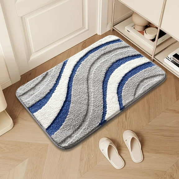 Soft Absorbent Bathroom Rug Mat | Non-Slip Quick Dry Polyester Carpet | Machine Washable Bath Mat | 24x16 Inches Blue Gray Floor Mat